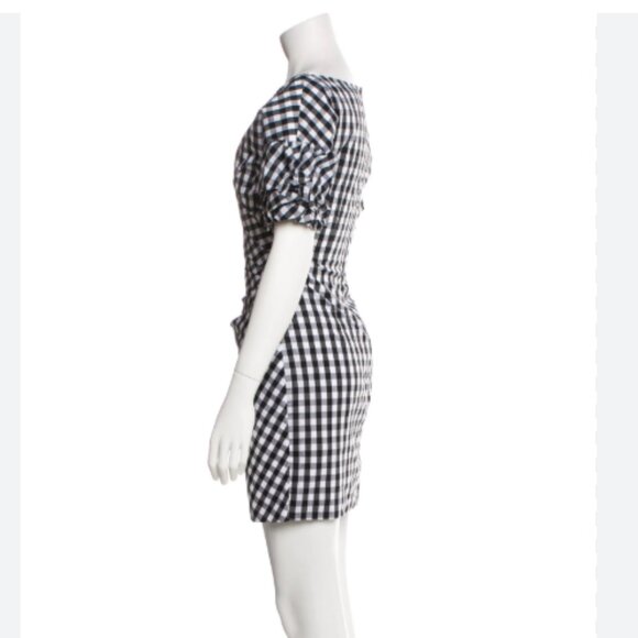Fame and Partners Black and White Gingham Off Shoulder Puff Sleeve Dress NWT